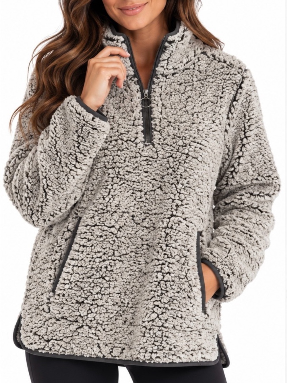 Thread & Supply Women’s Medium Charcoal Sherpa Fleece Quarter Zip Pullover